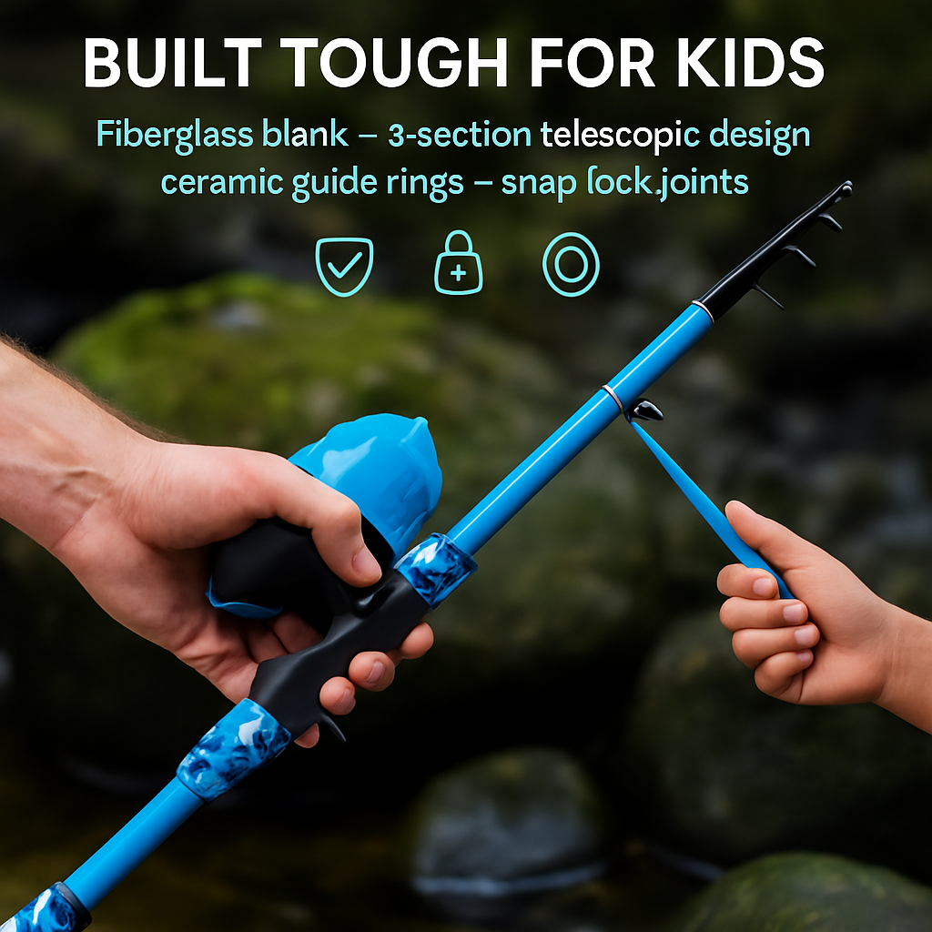 Kids Fishing Pole Set | Telescopic Rod & Spincast Reel | Travel Bag & Tackle Box | Ages 5+ | Blue or Pink