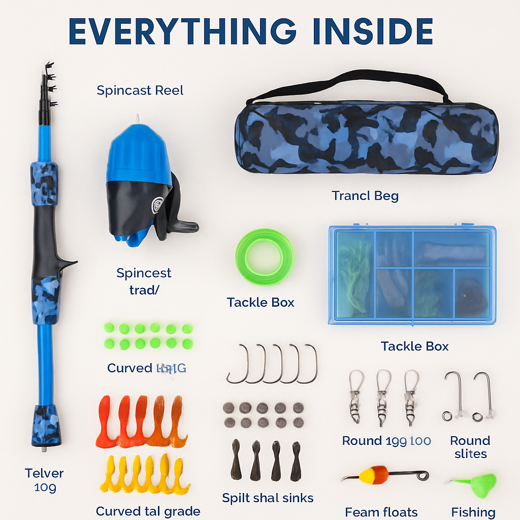 Kids Fishing Pole Set | Telescopic Rod & Spincast Reel | Travel Bag & Tackle Box | Ages 5+ | Blue or Pink