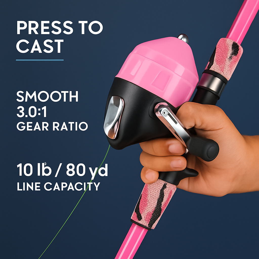 Kids Fishing Pole Set | Telescopic Rod & Spincast Reel | Travel Bag & Tackle Box | Ages 5+ | Blue or Pink