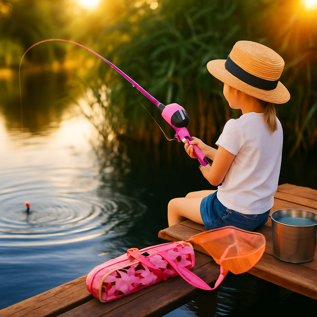 Kids Fishing Pole Set | Telescopic Rod & Spincast Reel | Travel Bag & Tackle Box | Ages 5+ | Blue or Pink