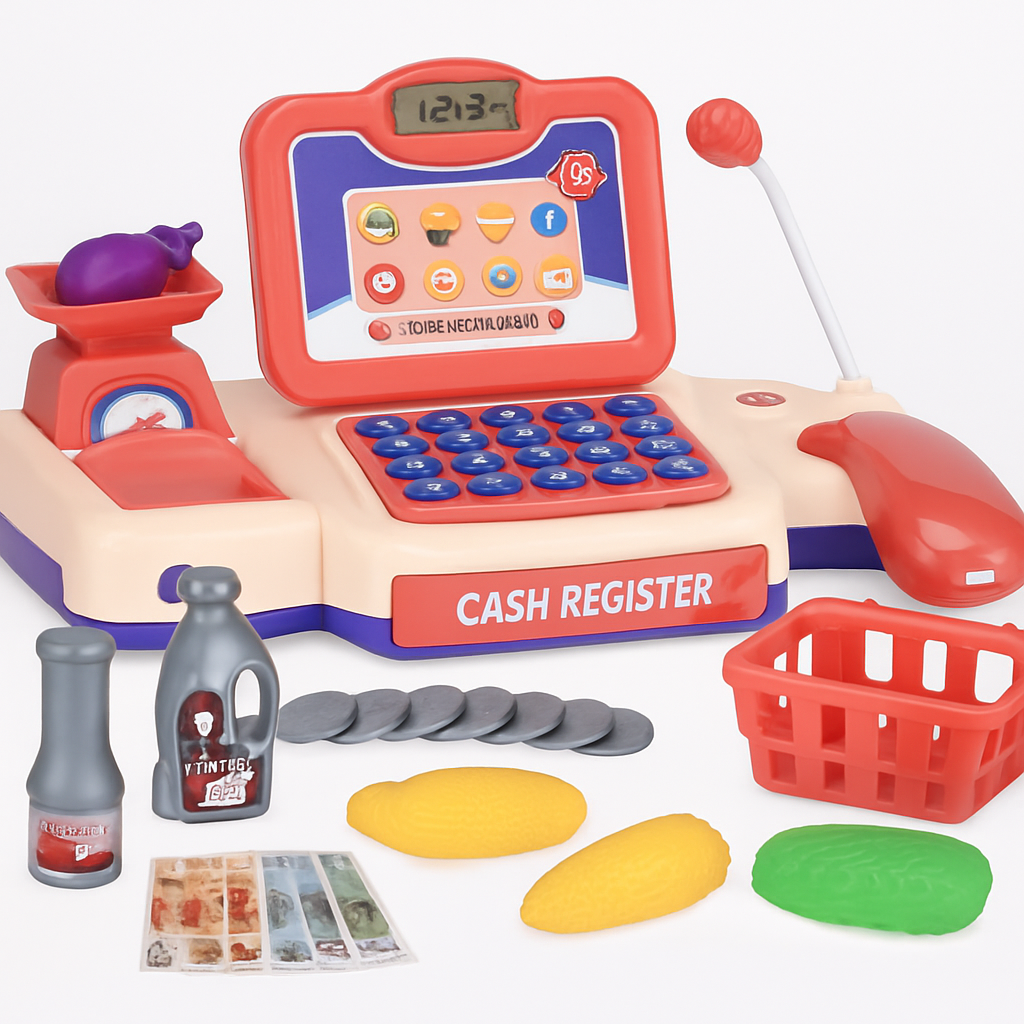 Kids Toy Cash Register | Scanner, Scale & Conveyor Belt | Music | Ages 3–6 | iMounTEK | Pink