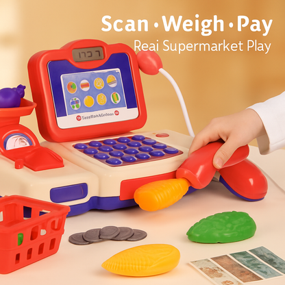 Kids Toy Cash Register | Scanner, Scale & Conveyor Belt | Music | Ages 3–6 | iMounTEK | Pink