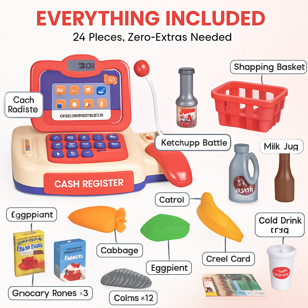 Kids Toy Cash Register | Scanner, Scale & Conveyor Belt | Music | Ages 3–6 | iMounTEK | Pink