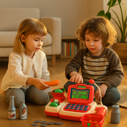 Kids Toy Cash Register | Scanner, Scale & Conveyor Belt | Music | Ages 3–6 | iMounTEK | Pink