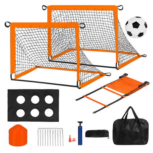 Kids Portable Soccer Goal Set | Two 6×4 ft Goals | Agility Ladder | 10 Cones | Ages 3+ | iMounTEK