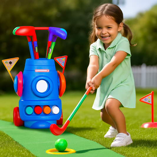 Toddler Golf Set | Cart, 4 Clubs, 4 Balls, 2 Holes & Flags | iMounTEK | Indoor & Outdoor Play