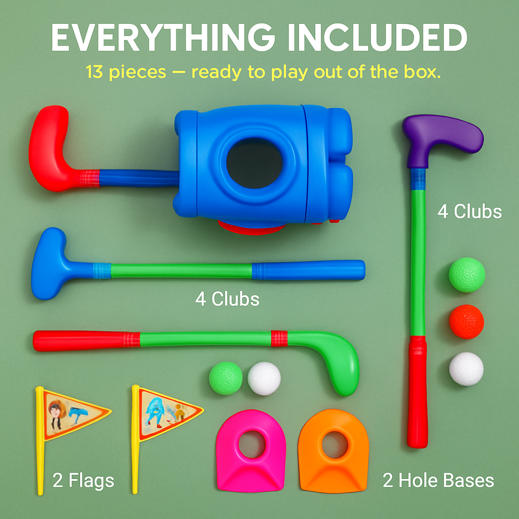 Toddler Golf Set | Cart, 4 Clubs, 4 Balls, 2 Holes & Flags | iMounTEK | Indoor & Outdoor Play