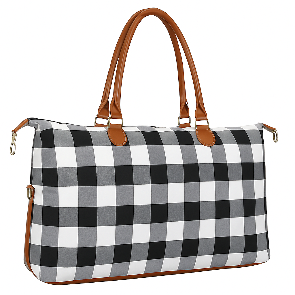 Buffalo Plaid Duffle Bag | Cotton Woven | PU Leather Bottom | 110 lb Capacity | Red or White