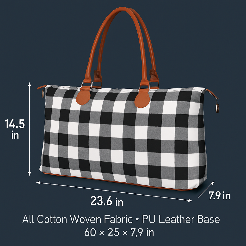 Buffalo Plaid Duffle Bag | Cotton Woven | PU Leather Bottom | 110 lb Capacity | Red or White