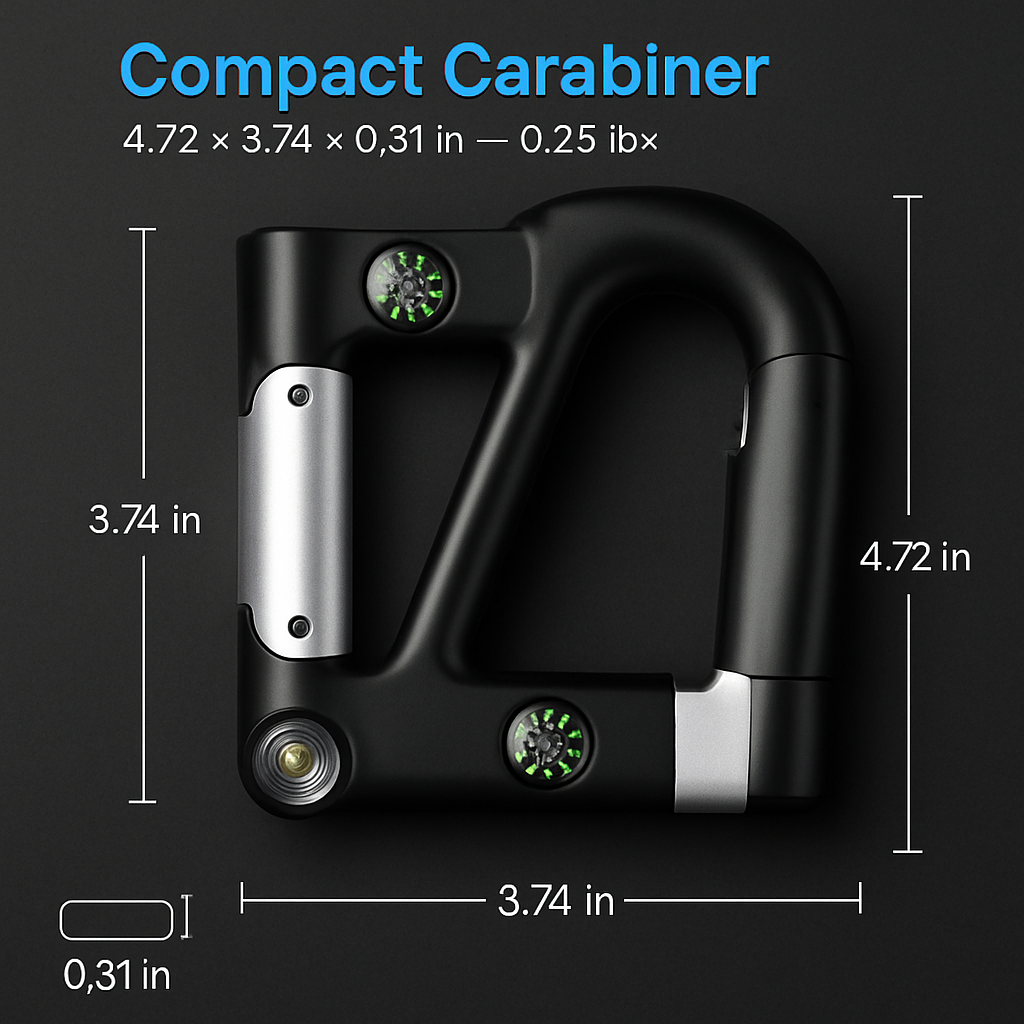 Carabiner Power Bank with LED Flashlight & Compass – 2200mAh | Hiking & Camping
