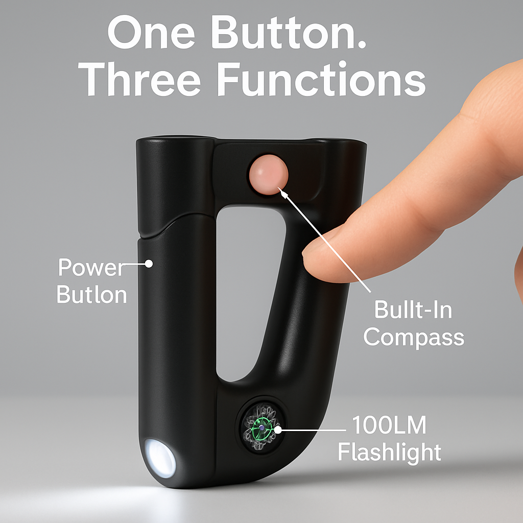 Carabiner Power Bank with LED Flashlight & Compass – 2200mAh | Hiking & Camping