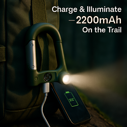 Carabiner Power Bank with LED Flashlight & Compass – 2200mAh | Hiking & Camping