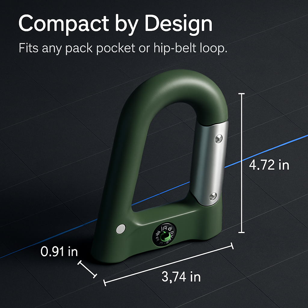 Carabiner Power Bank with LED Flashlight & Compass – 2200mAh | Hiking & Camping