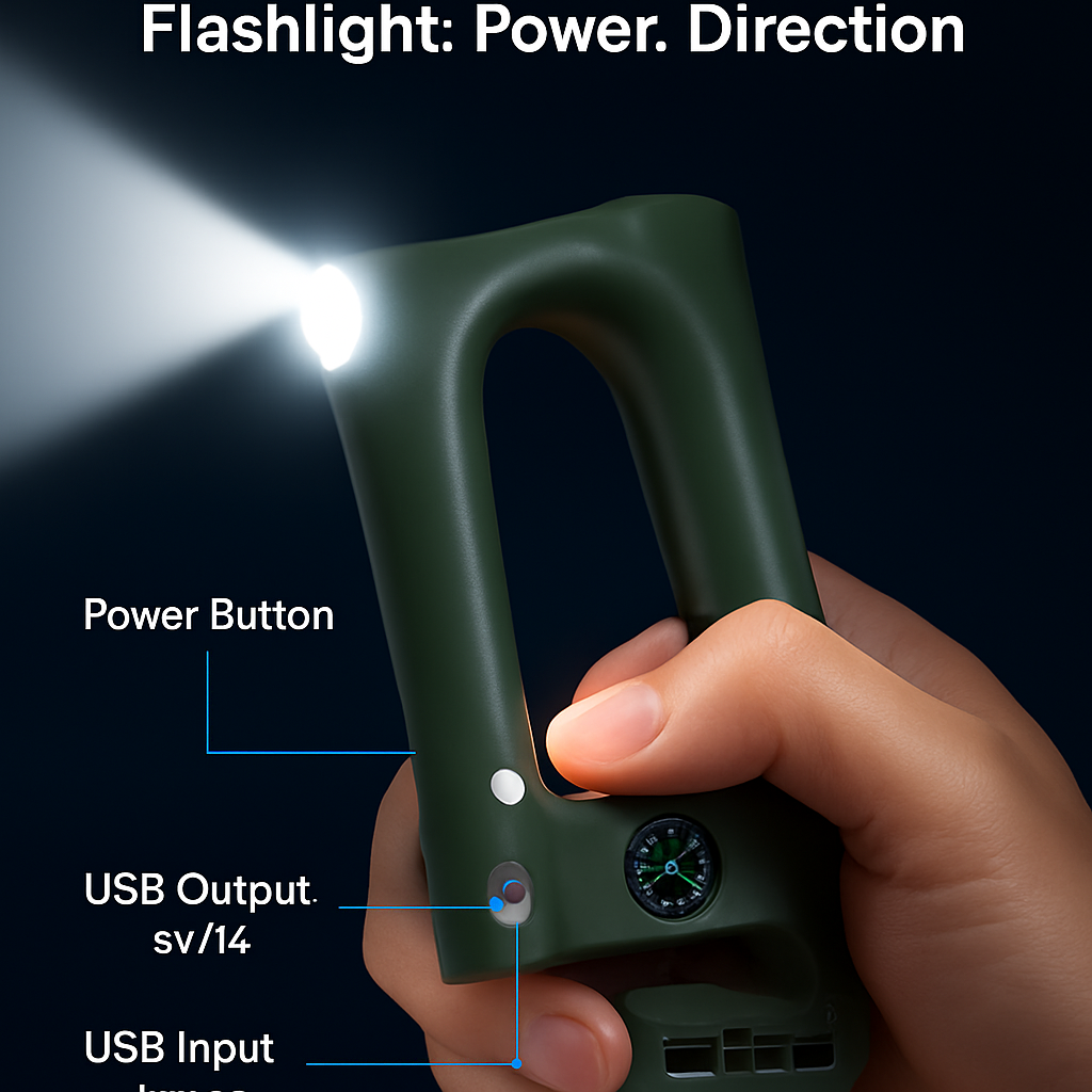 Carabiner Power Bank with LED Flashlight & Compass – 2200mAh | Hiking & Camping