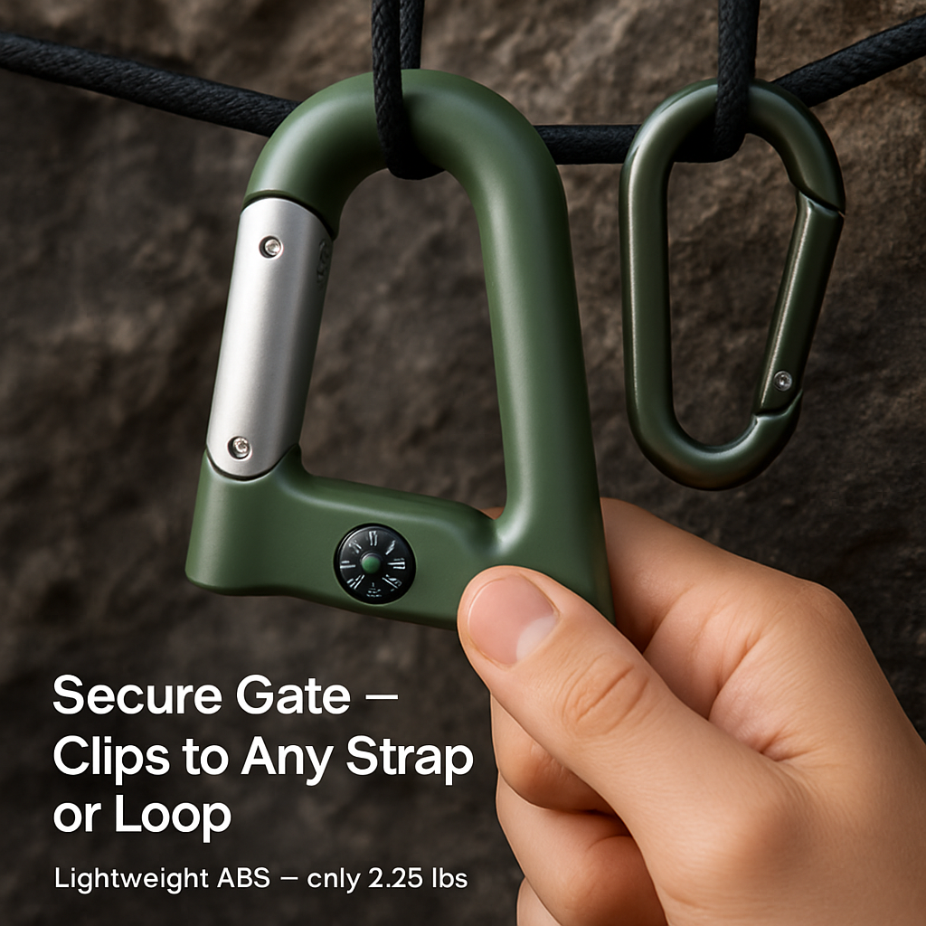 Carabiner Power Bank with LED Flashlight & Compass – 2200mAh | Hiking & Camping