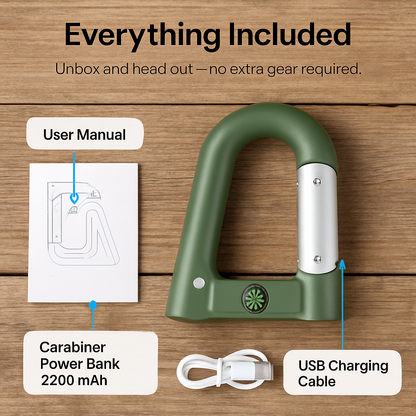 Carabiner Power Bank with LED Flashlight & Compass – 2200mAh | Hiking & Camping