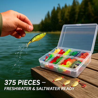 375-Piece Fishing Lure Kit | Tackle Box | Hard & Soft Lures | Freshwater & Saltwater | LakeForest