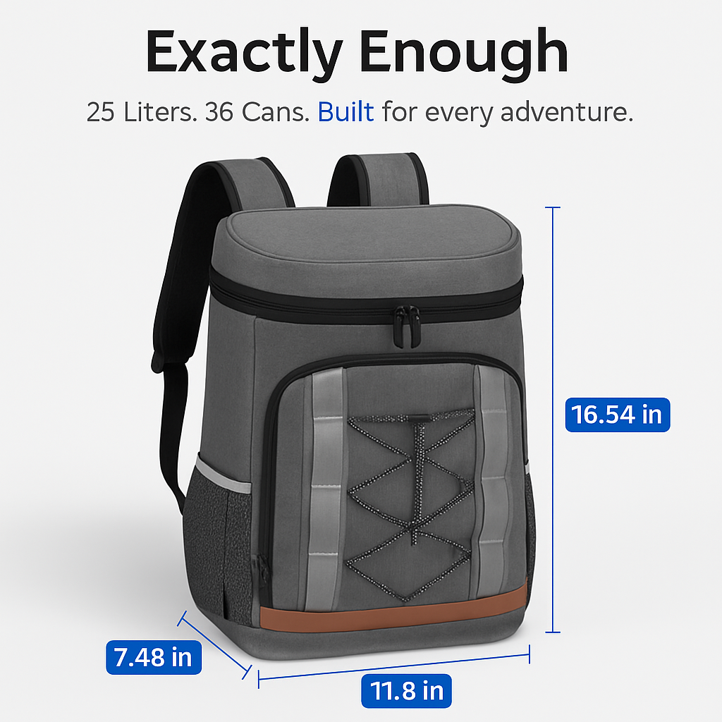 LJG 25L Insulated Cooler Backpack – 4-5 Hr Cold, Leak-Proof, 900D Polyester, 1.51 lbs