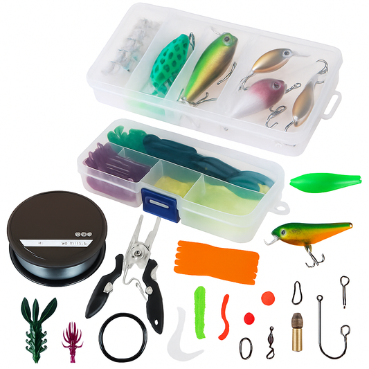 Fishing Lures Kit | Soft & Hard Lures | 2 Tackle Boxes | 100m Line | Freshwater & Saltwater | LakeForest