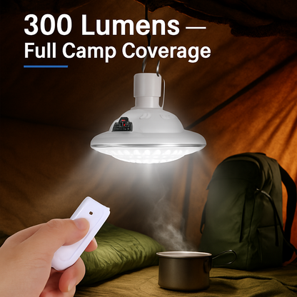 Solar Camping Lantern – 300 lm, IP65, Remote Control, AC or Solar Charging