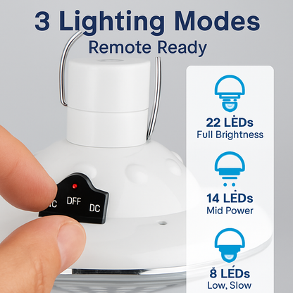 Solar Camping Lantern – 300 lm, IP65, Remote Control, AC or Solar Charging