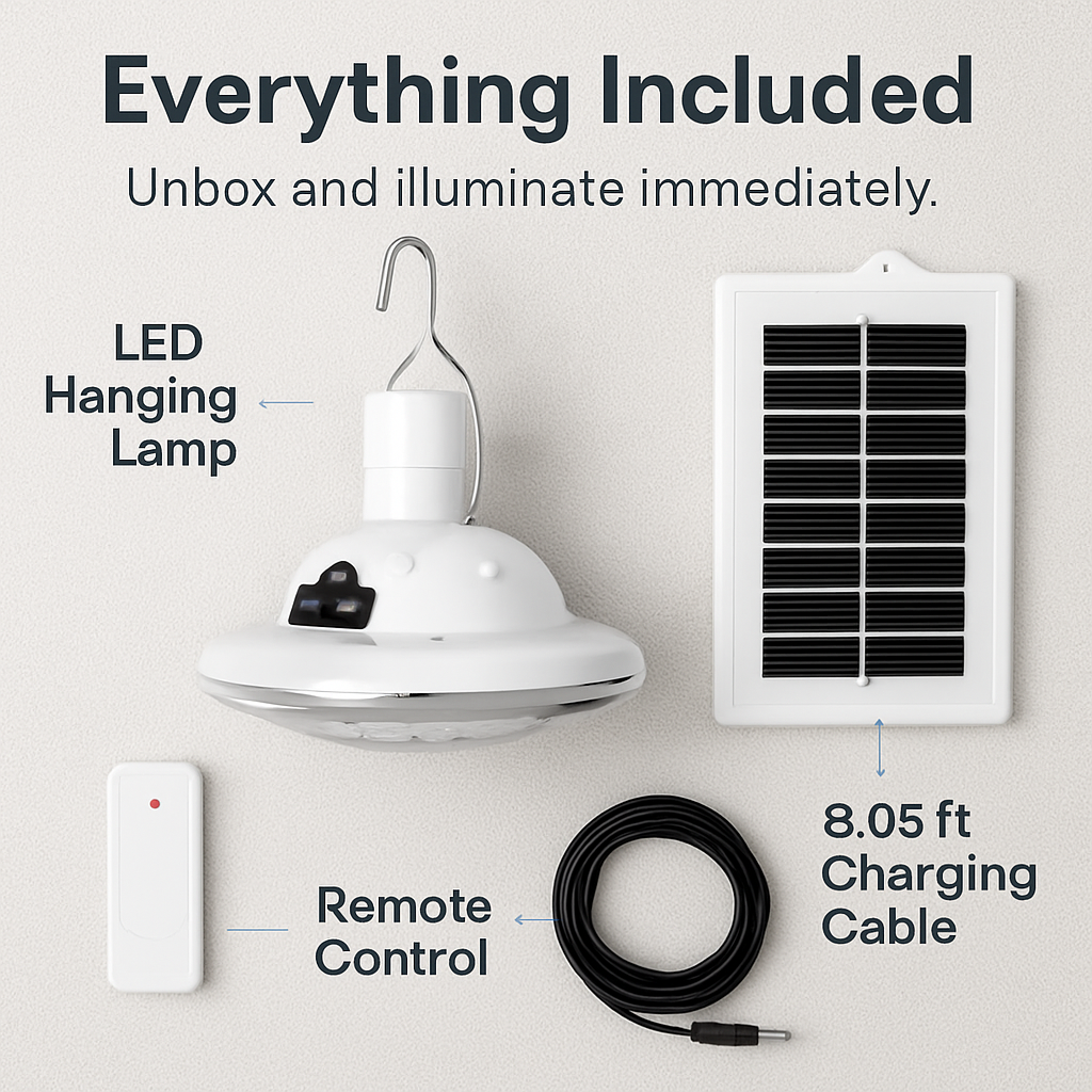 Solar Camping Lantern – 300 lm, IP65, Remote Control, AC or Solar Charging