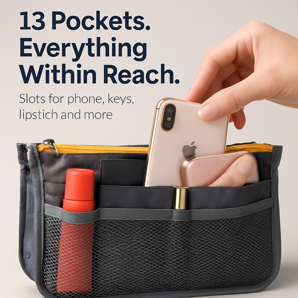Travel Handbag Organizer | 13 Pockets | Detachable Key Chain | Nylon | iMounTEK | 6 Colors