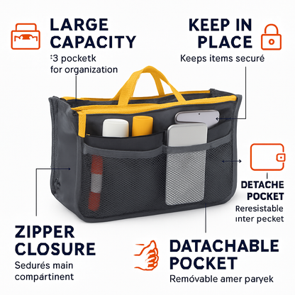 Travel Handbag Organizer | 13 Pockets | Detachable Key Chain | Nylon | iMounTEK | 6 Colors