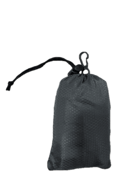 Gray drawstring stuff sack with carry loop and cinch cord for packing the day pack