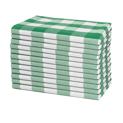 Green and white plaid cotton dinner napkins, set of 12, folded stack