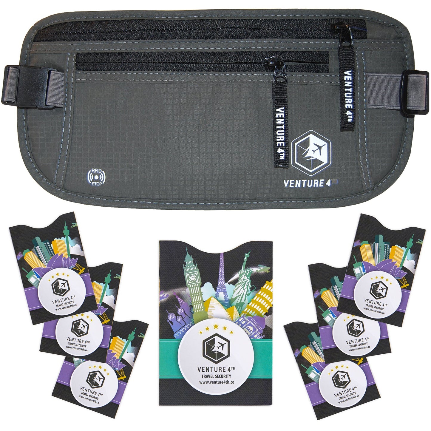 VENTURE 4TH Travel Money Belt with RFID Blocking | Fits Up to 56" Waist | 5 Colors - Niksstuff