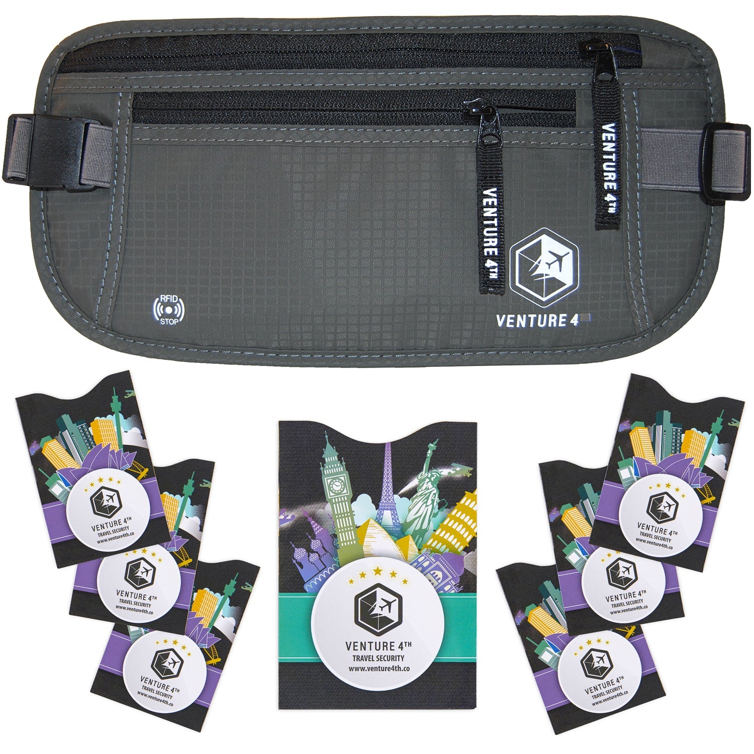VENTURE 4TH Travel Money Belt with RFID Blocking | Fits Up to 56" Waist | 5 Colors - Niksstuff