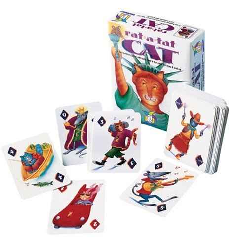 Rat-a-Tat Cat card game box with number cards showing cats and a rat