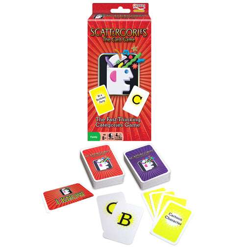 Scattergories card game set with boxed deck and letter-category cards