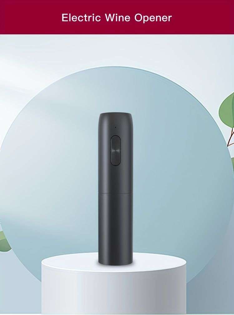 Black rechargeable electric wine opener with a front control button