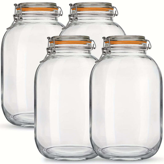 4-pack 1-gallon glass mason jars with airtight hinged lids, clear glass