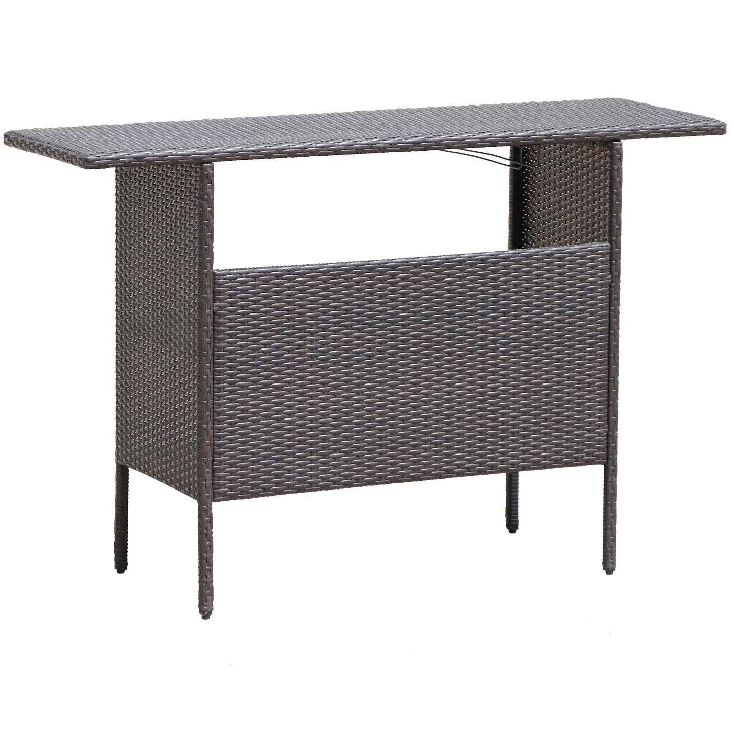 Outdoor Wicker Bar Table with 2 Metal Mesh Shelves & Wine Glass Rack