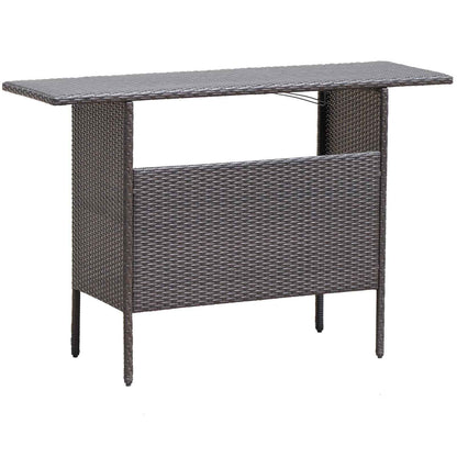 Outdoor Wicker Bar Table with 2 Metal Mesh Shelves & Wine Glass Rack