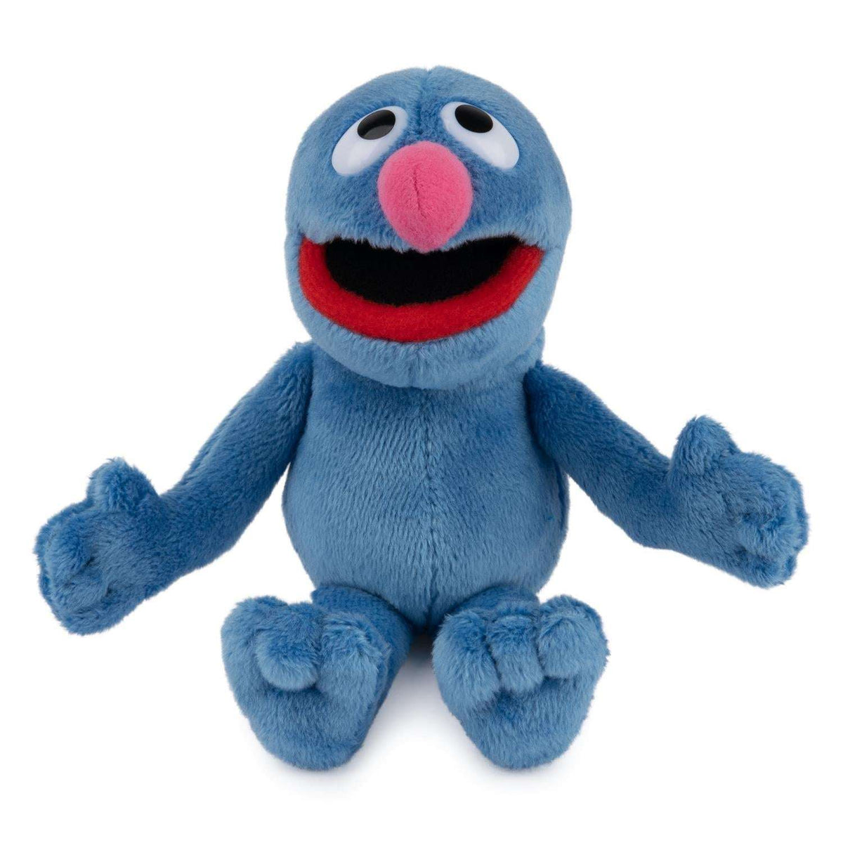 Sesame Street Grover blue plush seated with arms open and red mouth