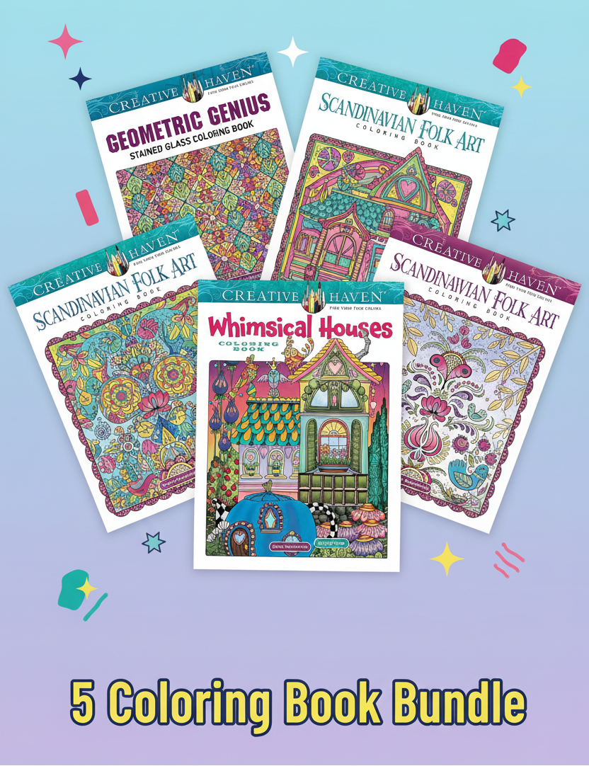Adult Coloring Book Bundle | 5-Pack | Creative Haven Series | Celtic, Cities, Geometric & More