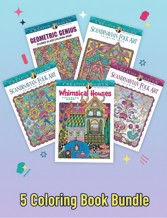 Adult Coloring Book Bundle | 5-Pack | Creative Haven Series | Celtic, Cities, Geometric & More