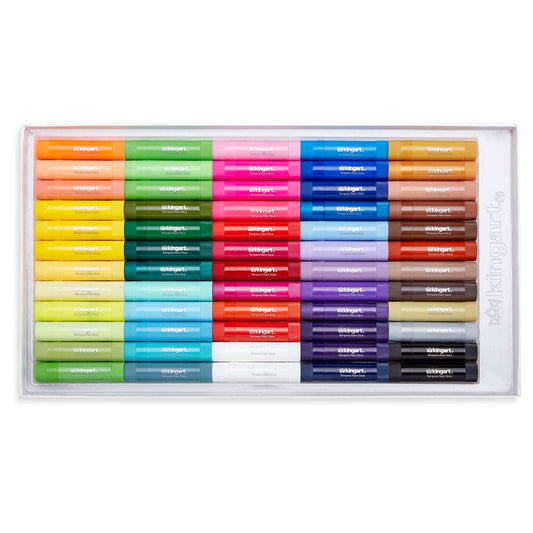 Tempera paint sticks box tray with 60 colorful capped paint sticks arranged by color.