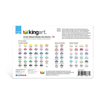 Kingart Mixed Media Gel Stick Crayons - 72 Colors Set