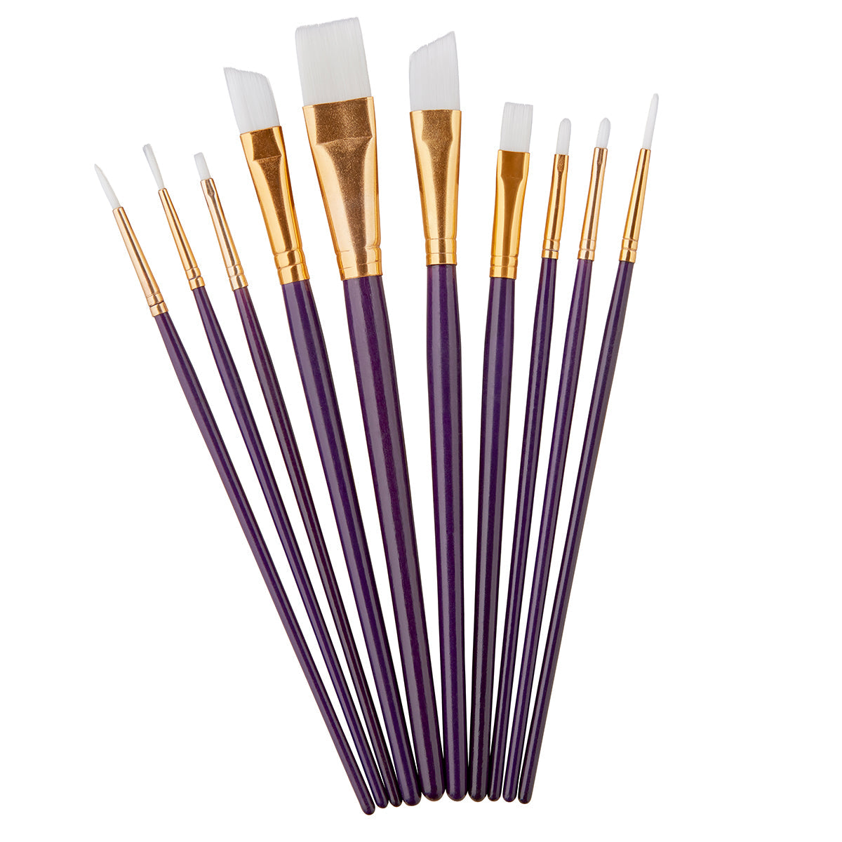 KINGART Studio White Nylon Paint Brush Set - 10 Piece
