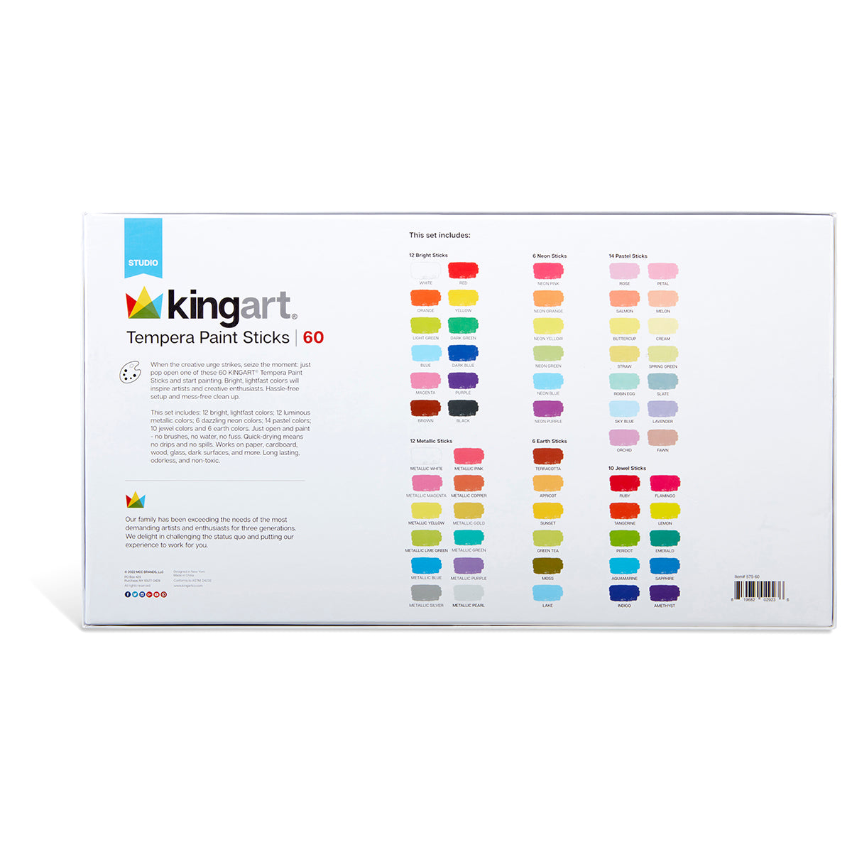 Kingart Tempera Paint Sticks - 60 Colors Washable Quick Drying