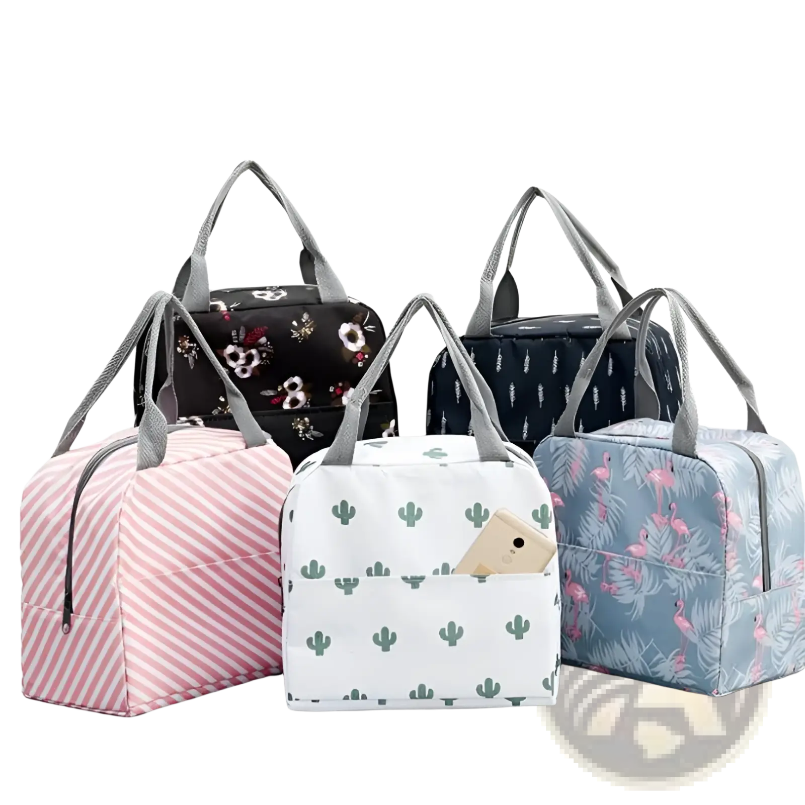 Insulated Waterproof Lunch Bag | 5 Patterns | Cactus, Flamingo, Flower, Leaf, Pink White | ARBA Global - Niksstuff