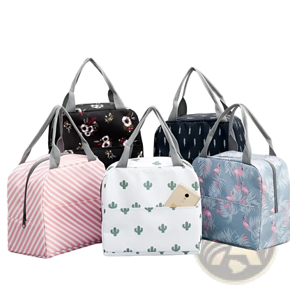 Insulated Waterproof Lunch Bag | 5 Patterns | Cactus, Flamingo, Flower, Leaf, Pink White | ARBA Global - Niksstuff