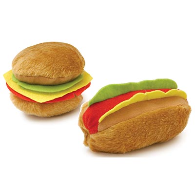 Jeffers American Grill Time Plush Squeaker Dog Toys | Hamburger or Hot Dog | Jeffers - Niksstuff