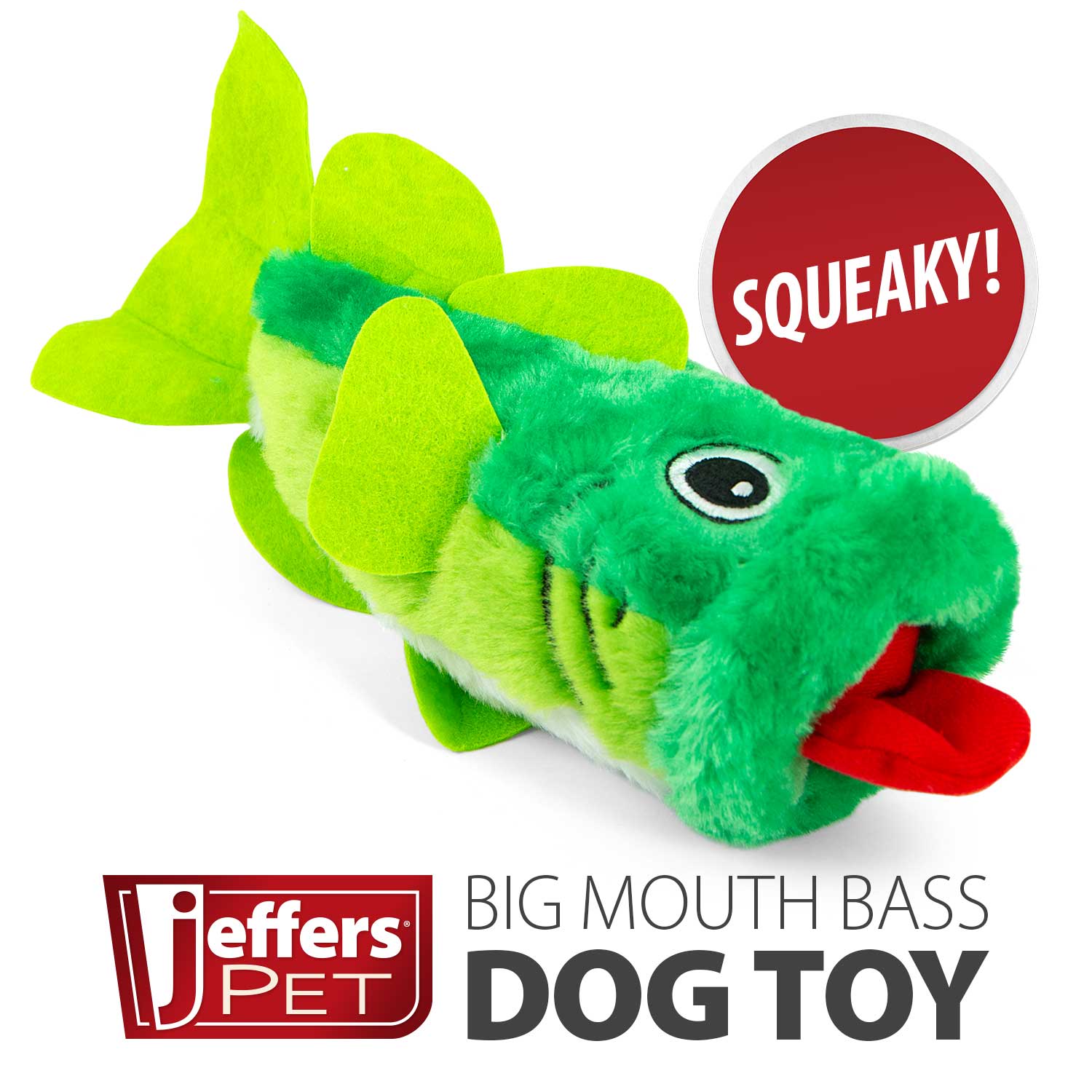 Jeffers Big Mouth Bass Plush Squeaker Dog Toy | 9"L | Soft & Cuddly - Niksstuff