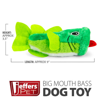 Jeffers Big Mouth Bass Plush Squeaker Dog Toy | 9"L | Soft & Cuddly - Niksstuff